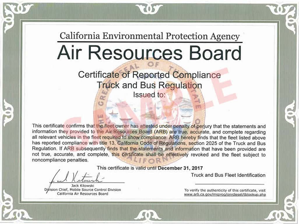 CARB Certificate Example